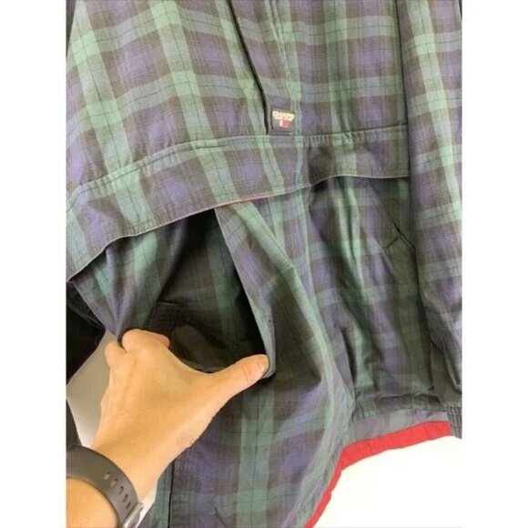 Chaps Ralph Lauren  Plaid Pullover Jacket Hood Green Quarter Zip Pocket Men's M - Picture 7 of 13
